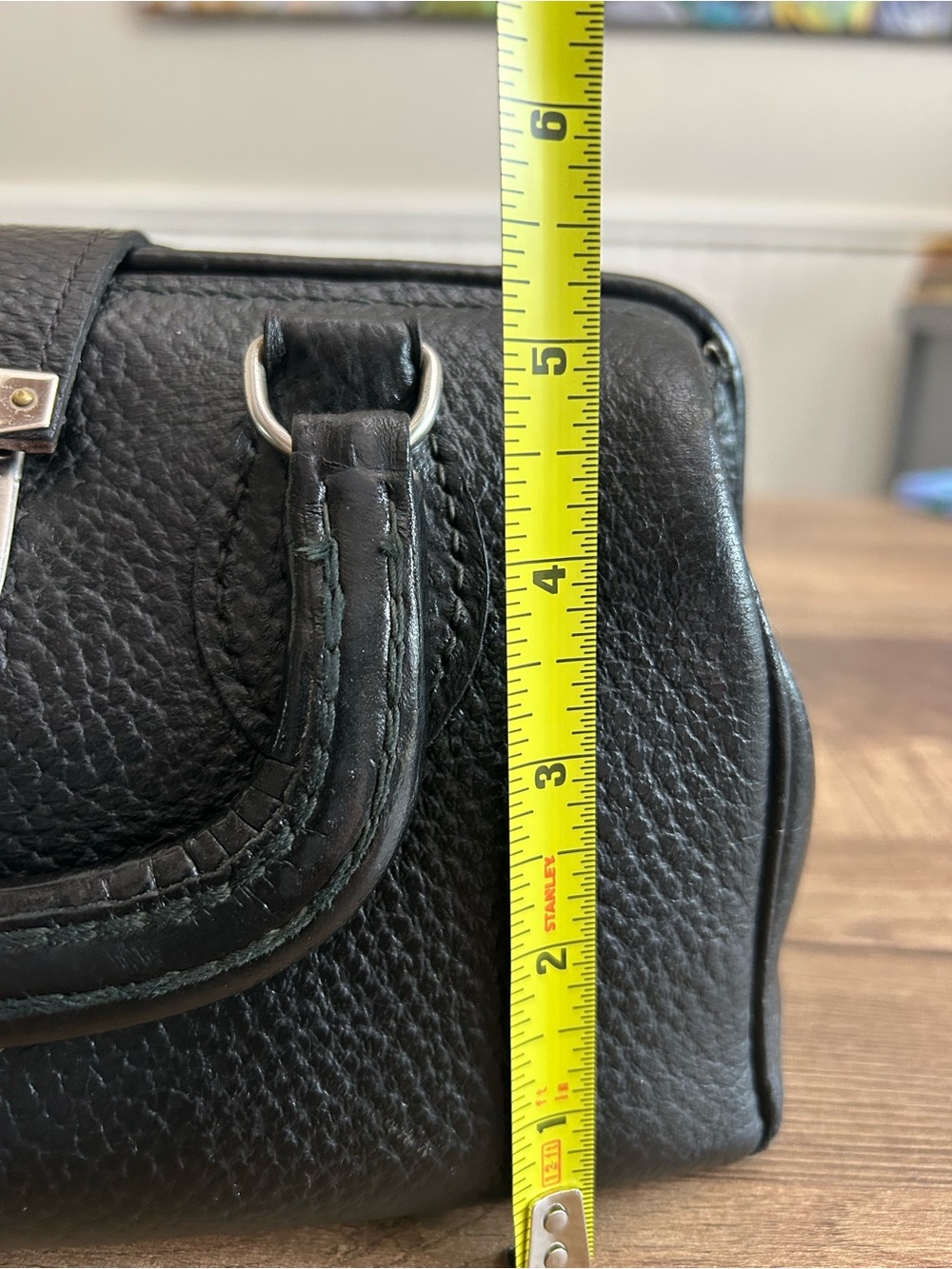 Vintage Black Pebbled Leather Mini Doctors Satchel - Mid Century Gladstone Frame - Picture 9 of 16
